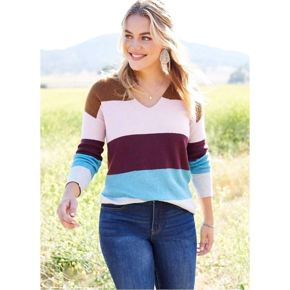 Maurices Colorblock Stripe Bar Back Tunic Sweater Size S